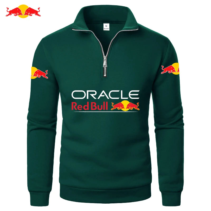 Red Bull Logo Men's High-Neck Half-Zip Long-Sleeved Sport Shirt Autumn-Winter Fashion Thickened Casual Top Solid Color green CHINA