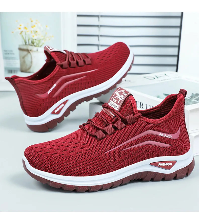 Autumn Women Casual Shoes Breathable Walking Mesh Lace Up Flat Shoes Sneakers Women Tenis Feminino Pink Zapatillas De Mujer