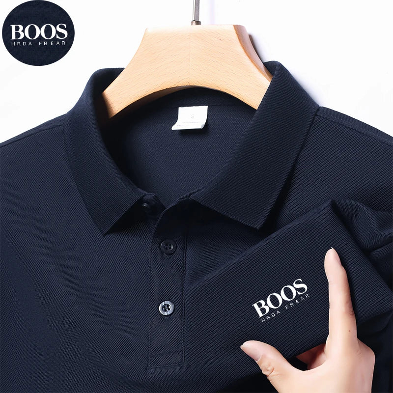 Embroidered LOGO New Summer Loose Large Size T-Shirt Men's Short Sleeve Top Business Casual Breathable Polo-shirt for Men Navy Blue