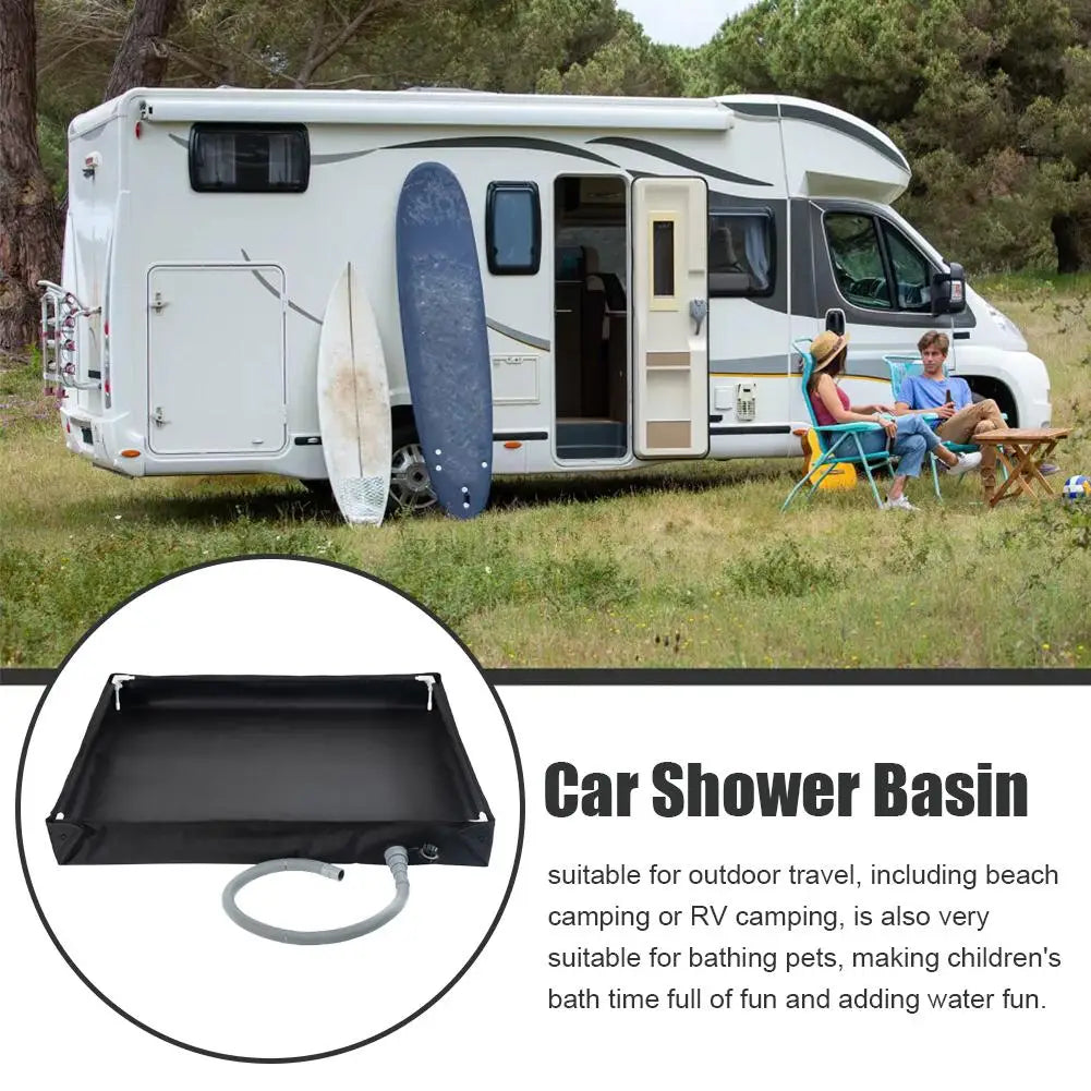 Portable Shower Pan with Drain Hose Foldable Shower Base Outdoor Tent Shower Tray for RV Outdoor Camping Shower Beach Pet Bath