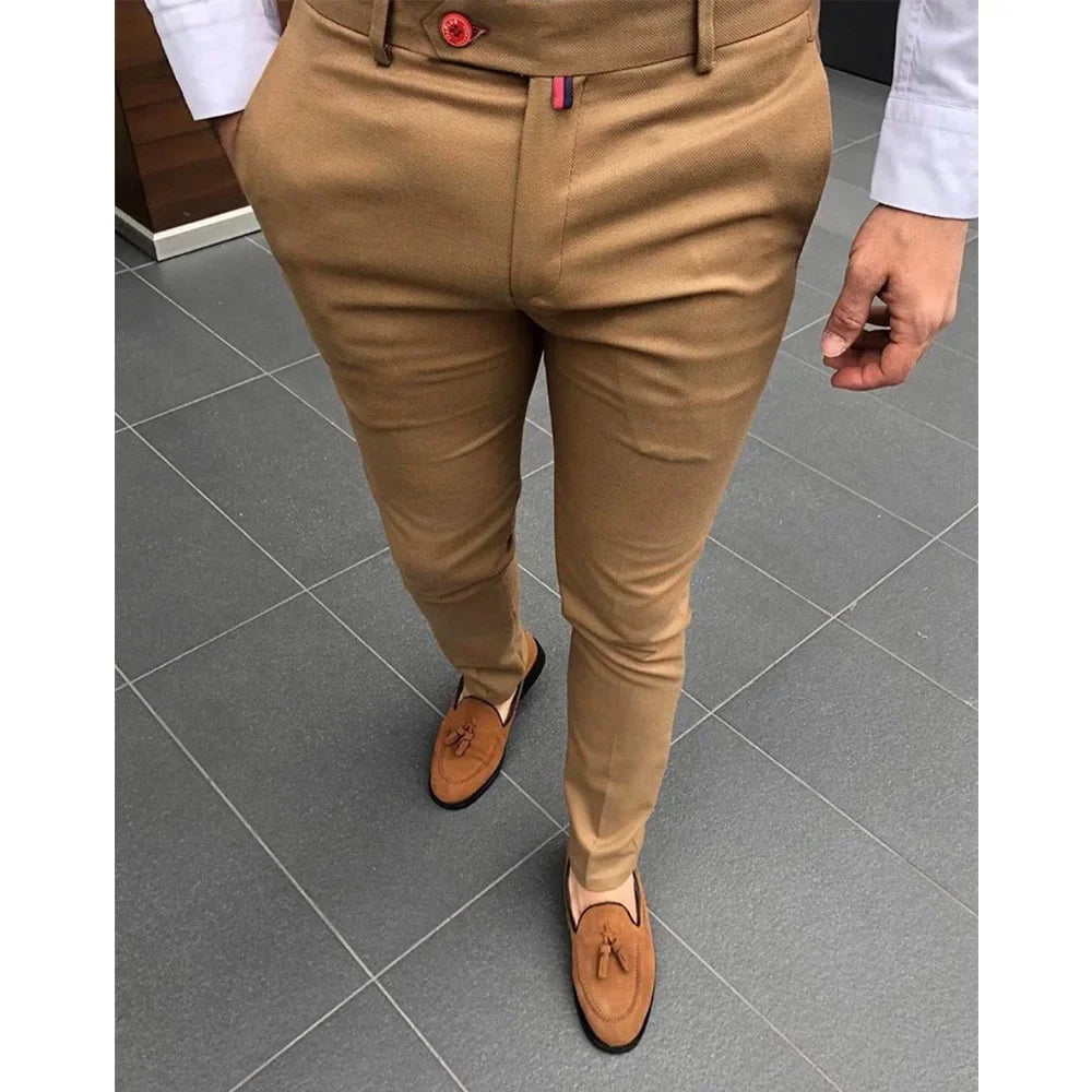 2025 Men's Fashion Casual Trousers Daily Business Formal Pants High Waist Slim Solid Versatile Small Feet Pants Male Four Season