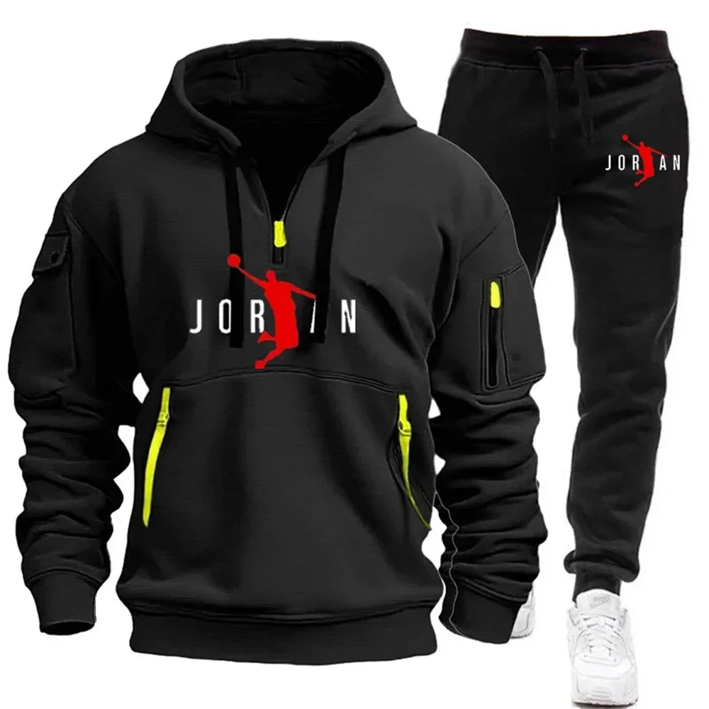 Loose and Comfortable Suits for Men's Street Wear and Casual Jogging in the Autumn of 2025, Men's Outdoor Two-piece Sweatshirts Picture color-2