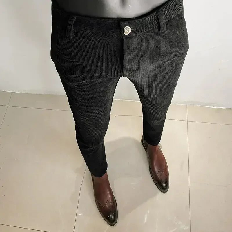 Autumn Winter Thickened Woolen Suit Pant High Quality Men Business Slim Striped Trousers Formal Wear Office Social Dress Pants 917 Black Thick CHINA