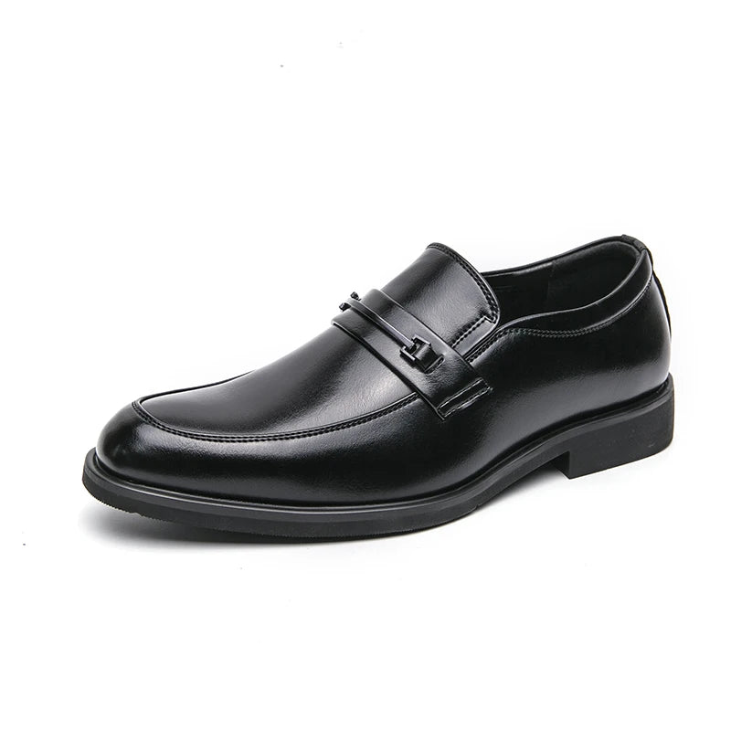 Men's Formal Leather Shoes Classic Style Slip On Loafers Round Toe Breathable Non-Slip Business Dress Wedding Office Casual Shos black
