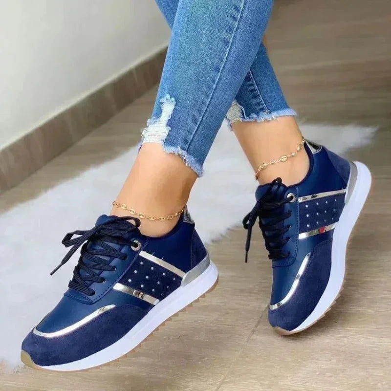 2025 Women's Mesh Sneakers Patchwork Lace Up Flat Shoes for Women Lightweight Female Shoes Classic Versatile Zapatillas De Mujer C-blue-women-shoes