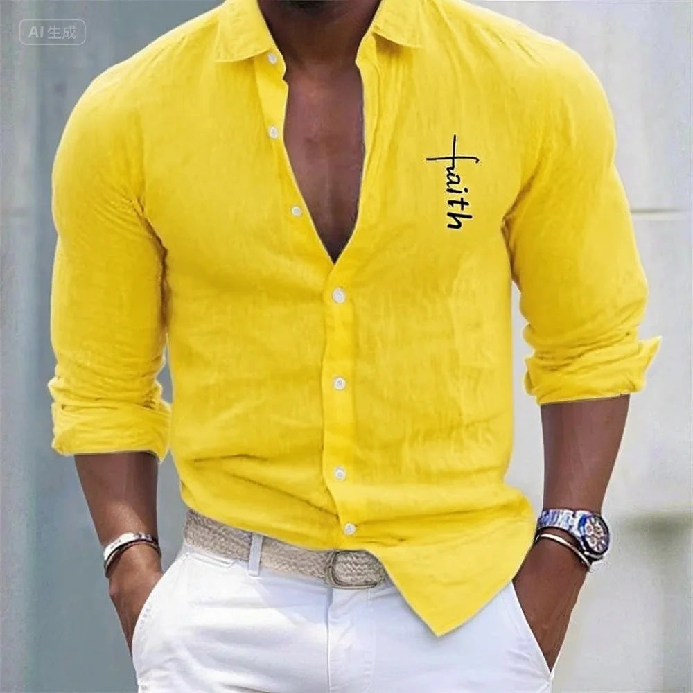 Men's Linen Shirt Casual Shirt Vacation Hawaiian Long Sleeve Lapel Spring and Autumn Clothing Apparel Button Shirt XS-6XL DVC564