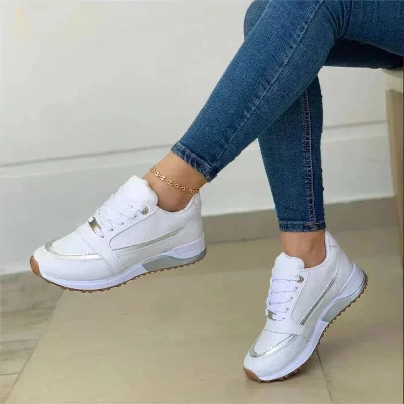 2025 Women's Mesh Sneakers Patchwork Lace Up Flat Shoes for Women Lightweight Female Shoes Classic Versatile Zapatillas De Mujer B-White-women-shoes