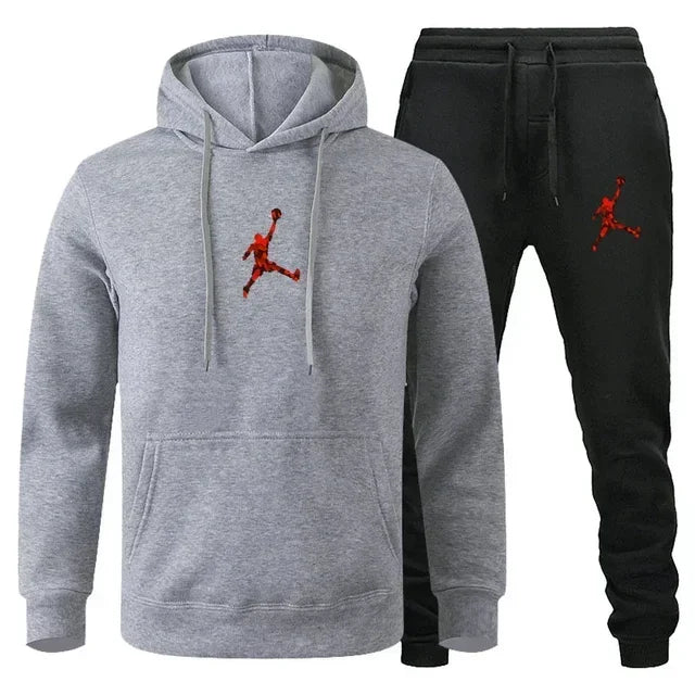 Men's Fashionable Long-sleeved Sportswear + Casual Pants 2-piece Set, Autumn and Winter Men's Casual Jogging Fitness Sportswear Picture color-24