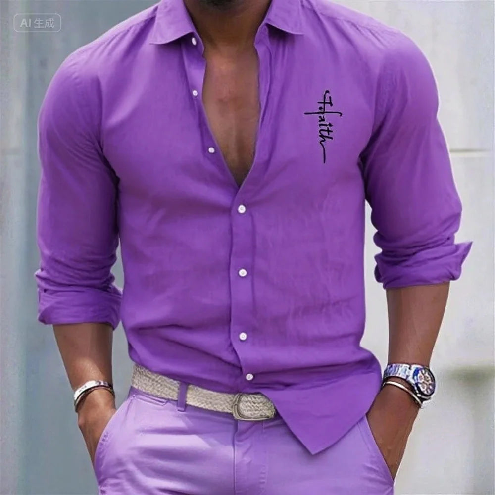 Men's Linen Shirt Casual Shirt Vacation Hawaiian Long Sleeve Lapel Spring and Autumn Clothing Apparel Button Shirt XS-6XL DVC562