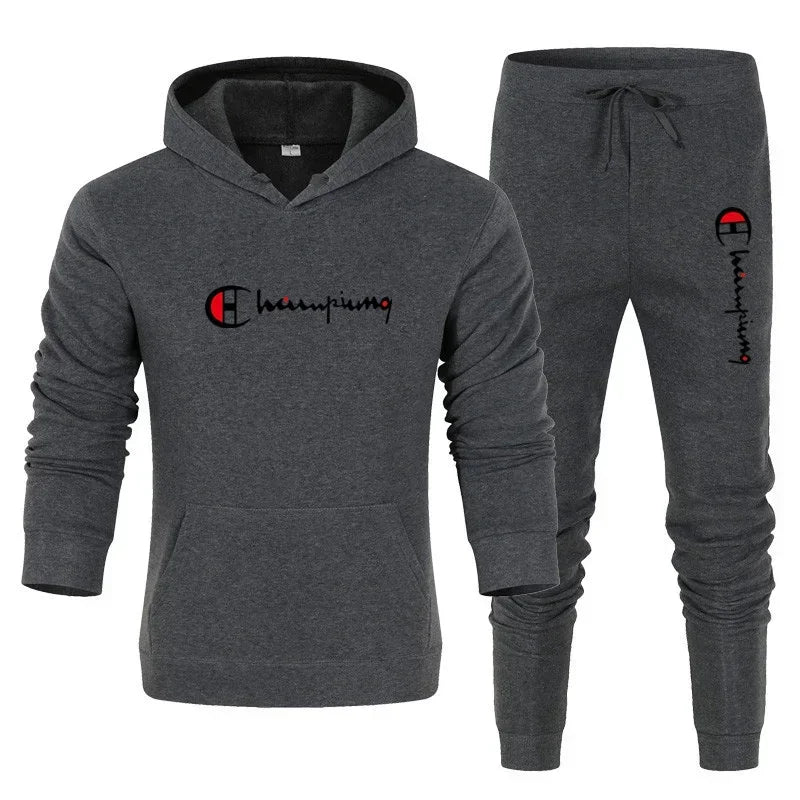 2025 Men's Sporty Suit with Hooded Sweatshirt + Athletic Pants - Casual and Fashionable Sports Wear for Men - Streetwear Set (Tw 4 CHINA