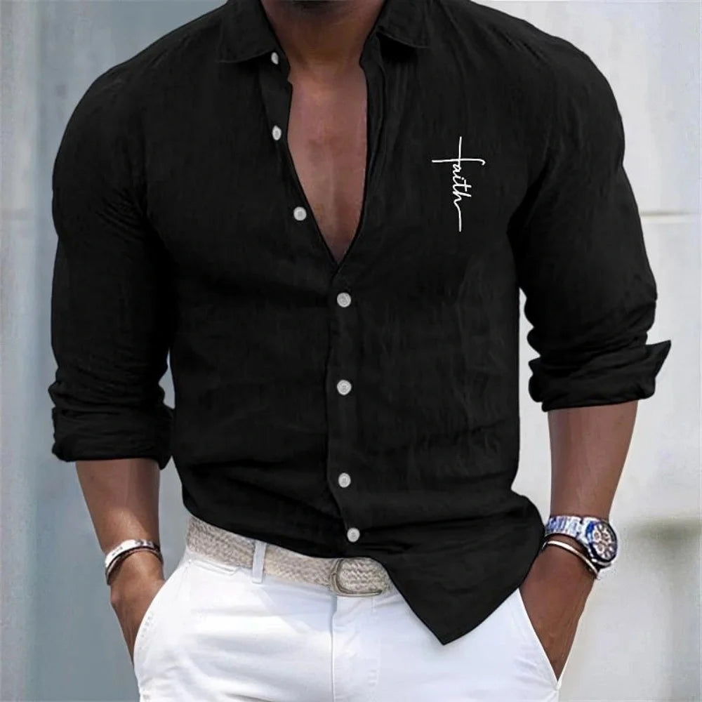 Men's Linen Shirt Casual Shirt Vacation Hawaiian Long Sleeve Lapel Spring and Autumn Clothing Apparel Button Shirt XS-6XL DVC563