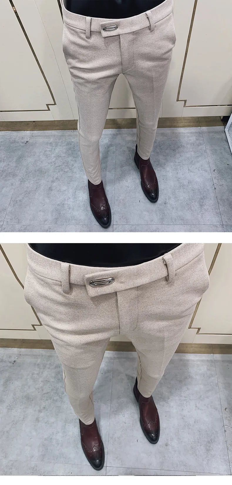 Autumn Winter Thickened Woolen Suit Pants Men Casual Slim Fit Straight Trousers Formal Business Woolen Social Office Warm Pants