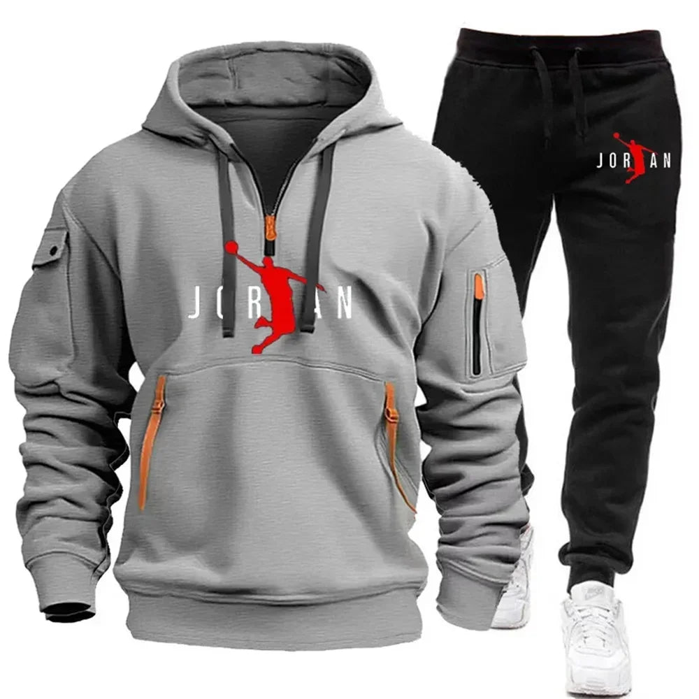 Loose and Comfortable Suits for Men's Street Wear and Casual Jogging in the Autumn of 2025, Men's Outdoor Two-piece Sweatshirts Picture color-1
