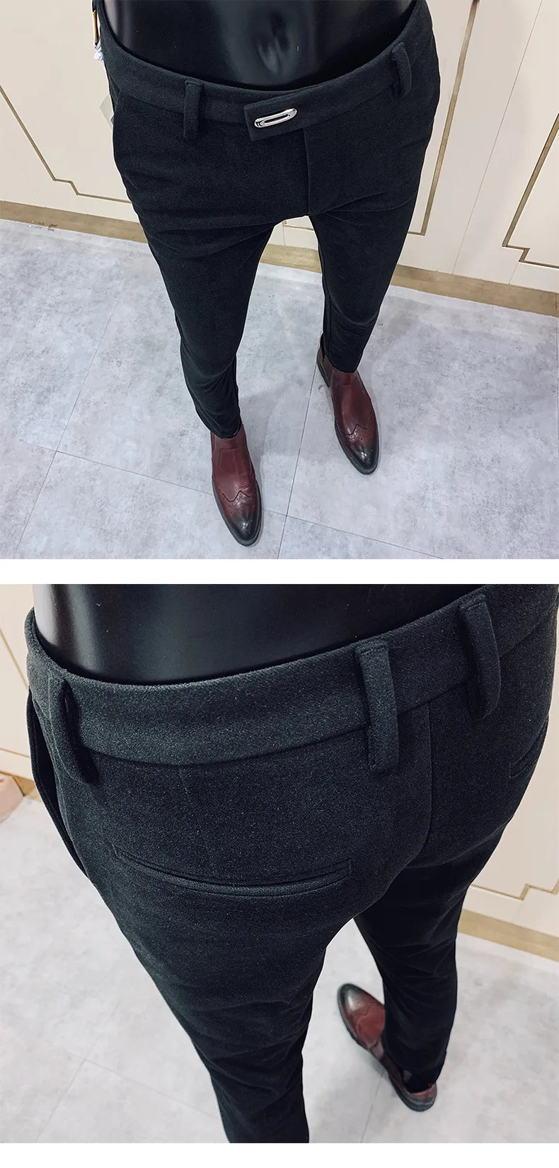 Autumn Winter Thickened Woolen Suit Pants Men Casual Slim Fit Straight Trousers Formal Business Woolen Social Office Warm Pants