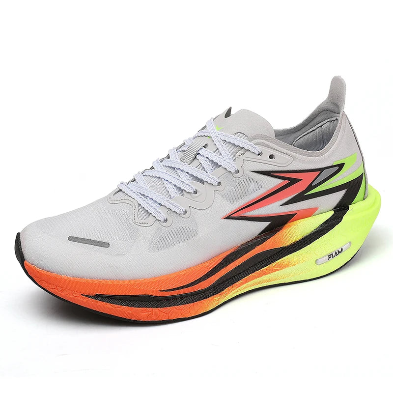 Men Sports Breathable Lightweight Running Shoes Speciality Carbon Board Marathon Men's Comfortable Athletic Nonskid Sneakers GreyOrange