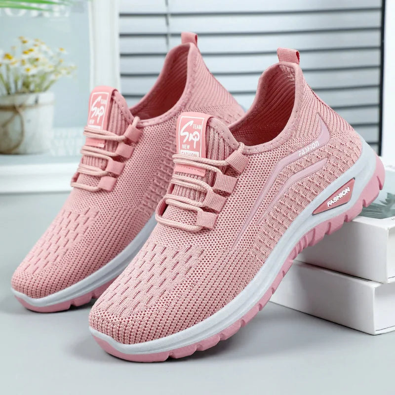 Autumn Women Casual Shoes Breathable Walking Mesh Lace Up Flat Shoes Sneakers Women Tenis Feminino Pink Zapatillas De Mujer