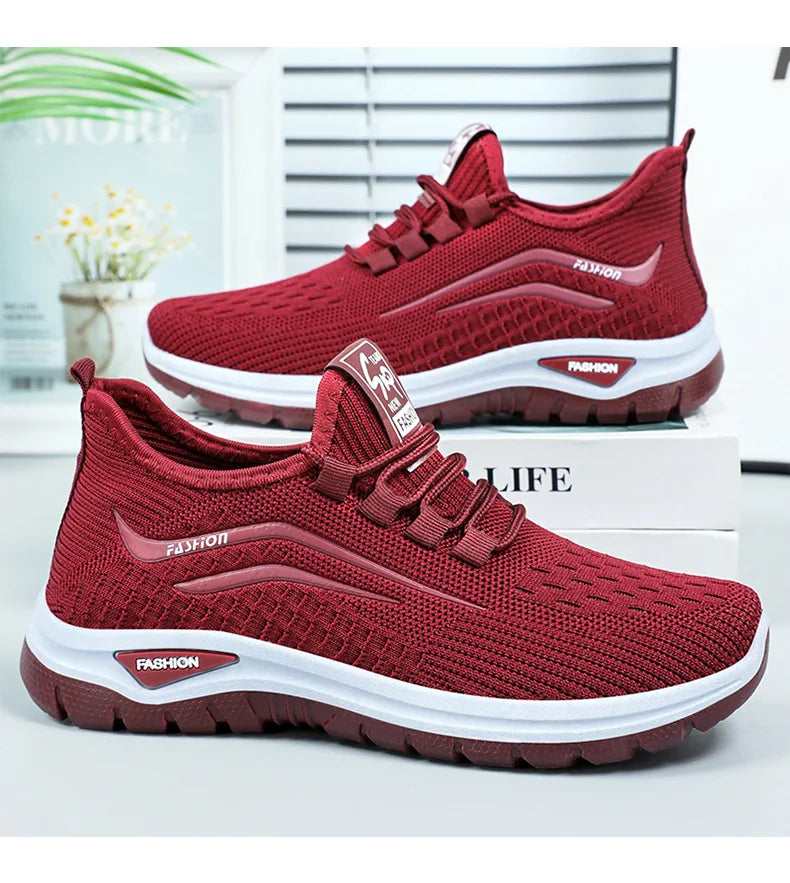 Autumn Women Casual Shoes Breathable Walking Mesh Lace Up Flat Shoes Sneakers Women Tenis Feminino Pink Zapatillas De Mujer