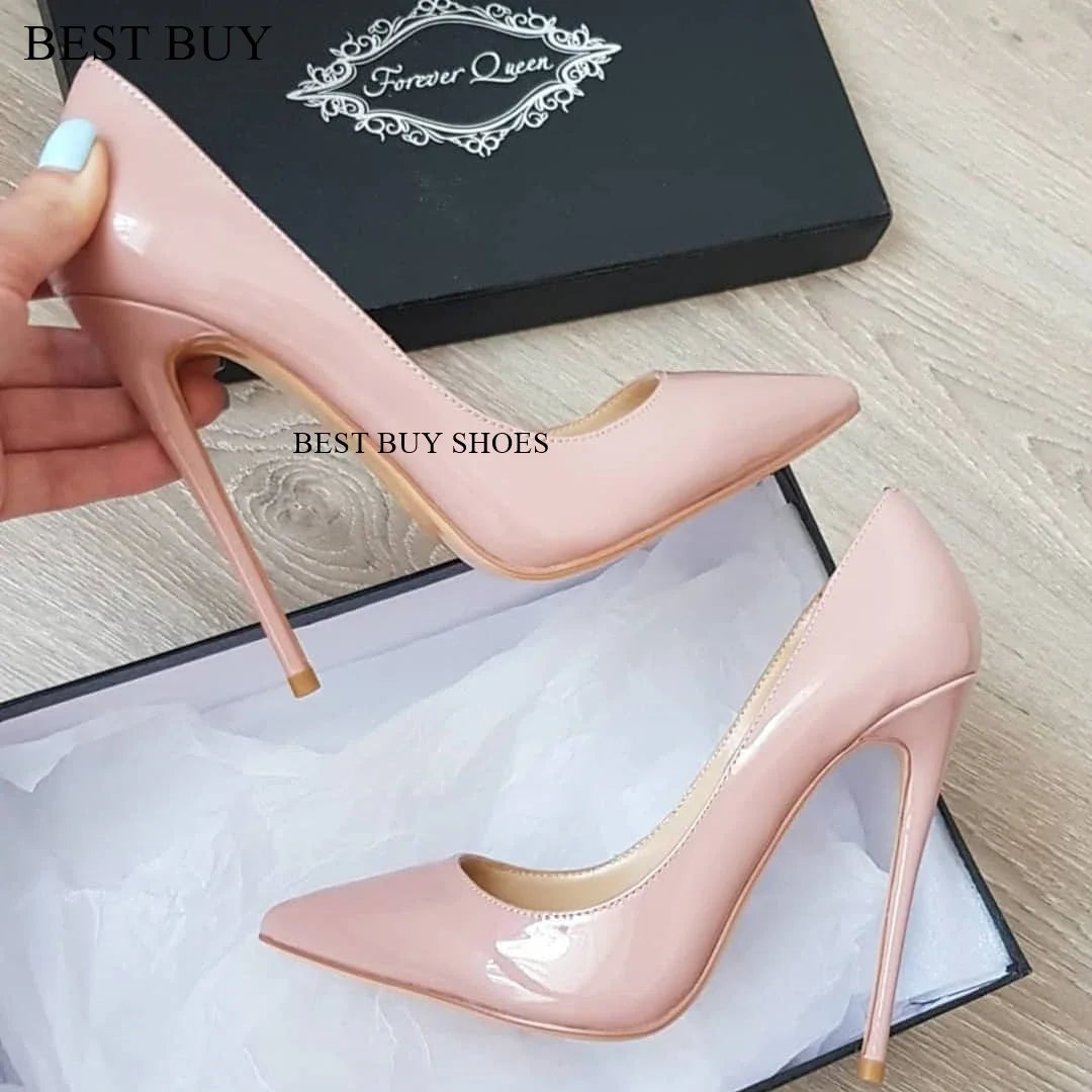 Sexy Style Burgundy Patent Leather Shallow Pumps Stilettos High Heel Women Shoes Slip-On Pointed Toe 2024 Zapatos Para Mujere high heel 12cm 7