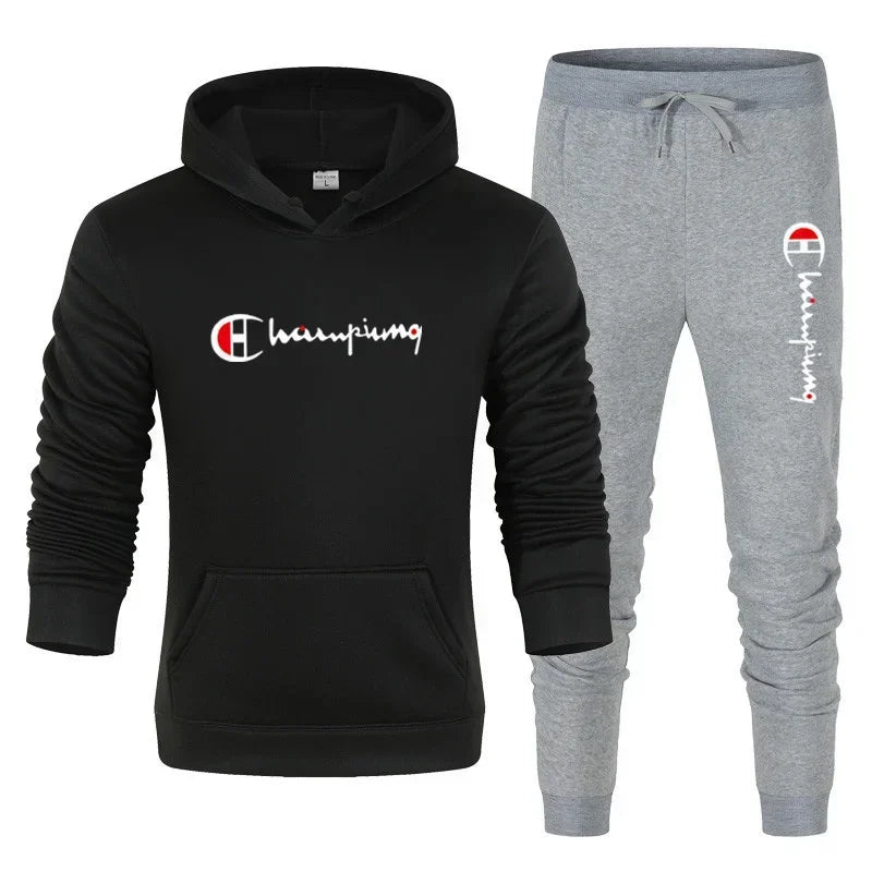 2025 Men's Sporty Suit with Hooded Sweatshirt + Athletic Pants - Casual and Fashionable Sports Wear for Men - Streetwear Set (Tw 5 CHINA