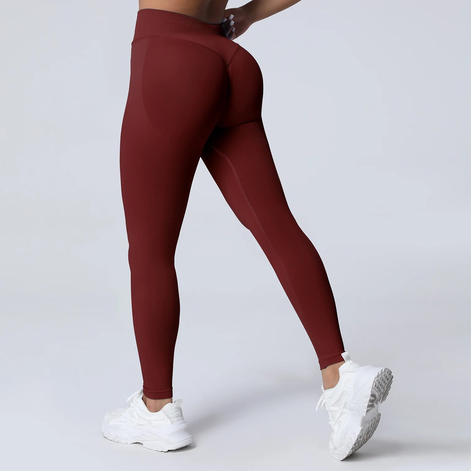 VEQKING Dames Yoga Legging - Scrunch Butt Naadloos - Hoge Taille Sportlegging Wine Red