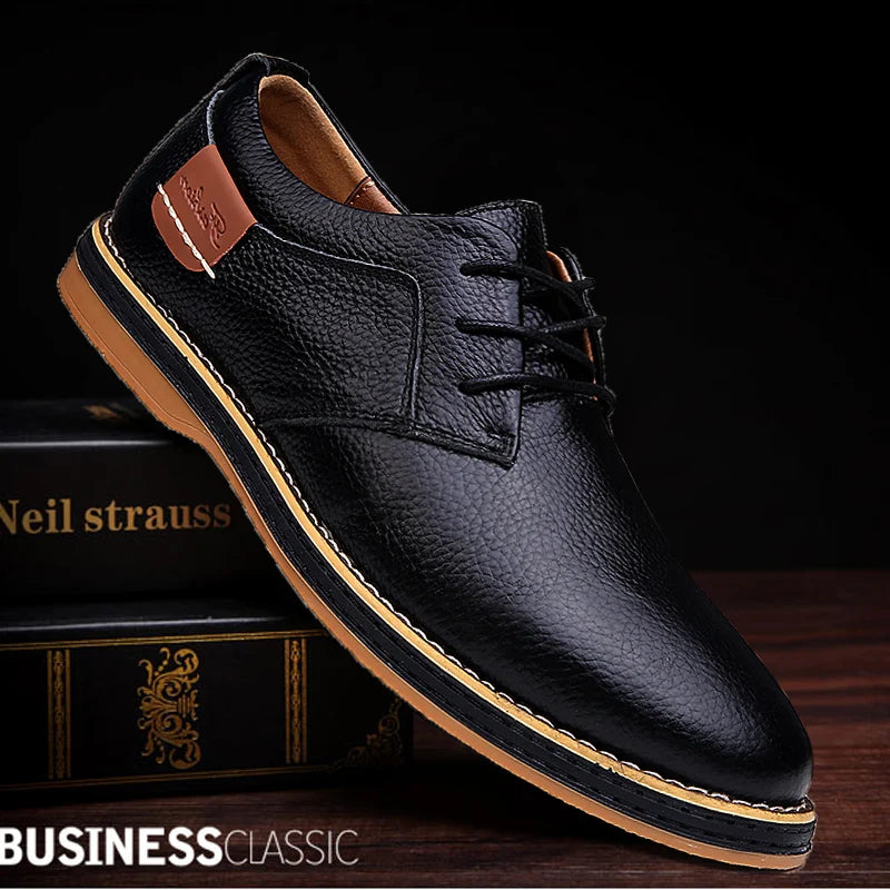 Men Oxfords Genuine Leather Dress Shoes Brogue Lace Up Italian Mens Casual Shoes Luxury Brand Moccasins Loafers Plus Size 38-48 black