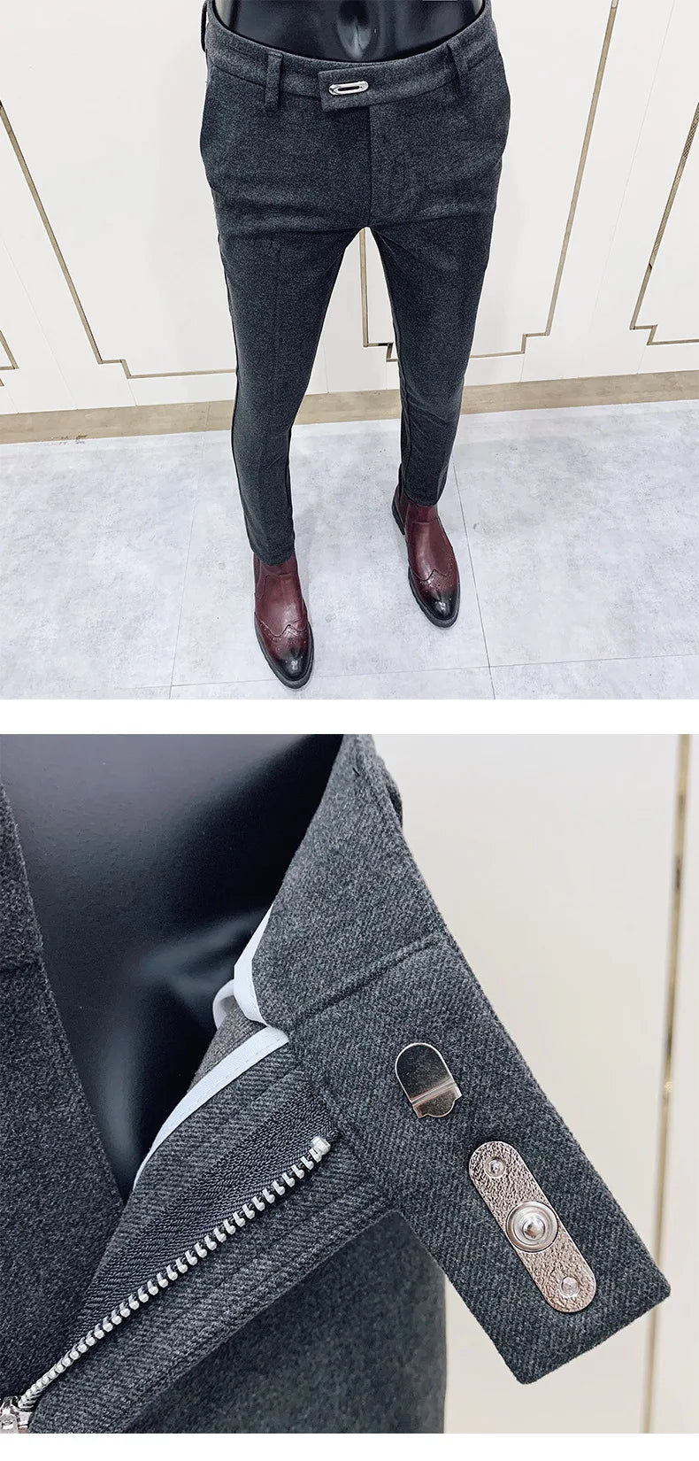 Autumn Winter Thickened Woolen Suit Pants Men Casual Slim Fit Straight Trousers Formal Business Woolen Social Office Warm Pants