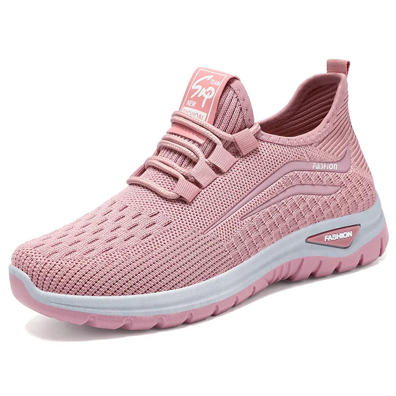 Autumn Women Casual Shoes Breathable Walking Mesh Lace Up Flat Shoes Sneakers Women Tenis Feminino Pink Zapatillas De Mujer Pink