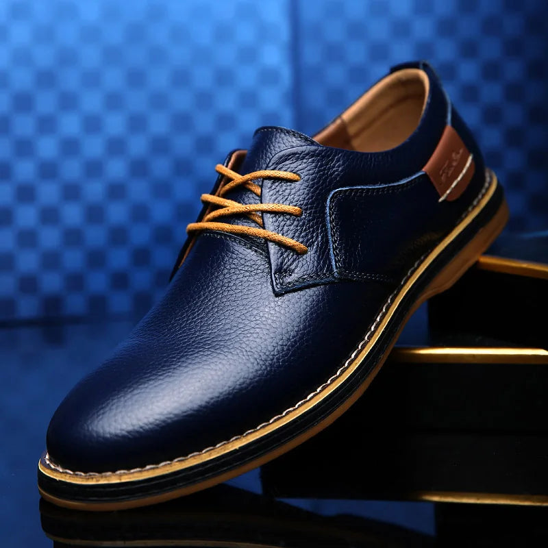 Men Oxfords Genuine Leather Dress Shoes Brogue Lace Up Italian Mens Casual Shoes Luxury Brand Moccasins Loafers Plus Size 38-48 Blue