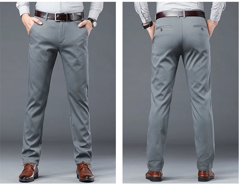 2023 Men's Autumn Winter Fleece Fluff Thicken Warm Casual Pants Men Business Straight Elastic Thick Cotton Trousers Male