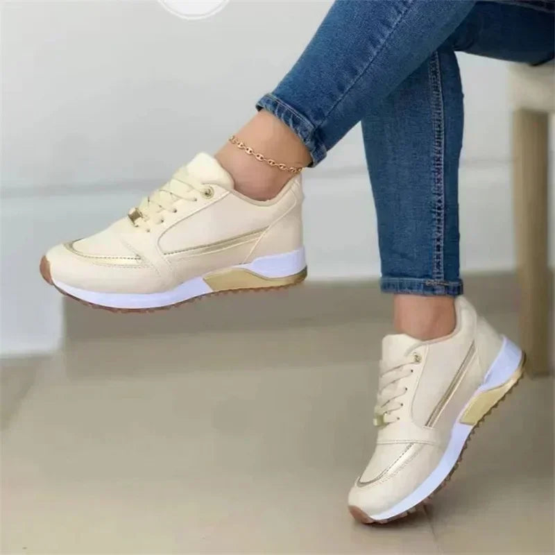 2025 Women's Mesh Sneakers Patchwork Lace Up Flat Shoes for Women Lightweight Female Shoes Classic Versatile Zapatillas De Mujer B-Apricot-women-shoe