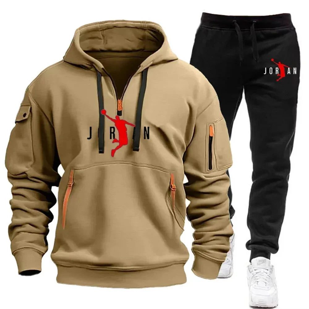 Loose and Comfortable Suits for Men's Street Wear and Casual Jogging in the Autumn of 2025, Men's Outdoor Two-piece Sweatshirts Picture color-3