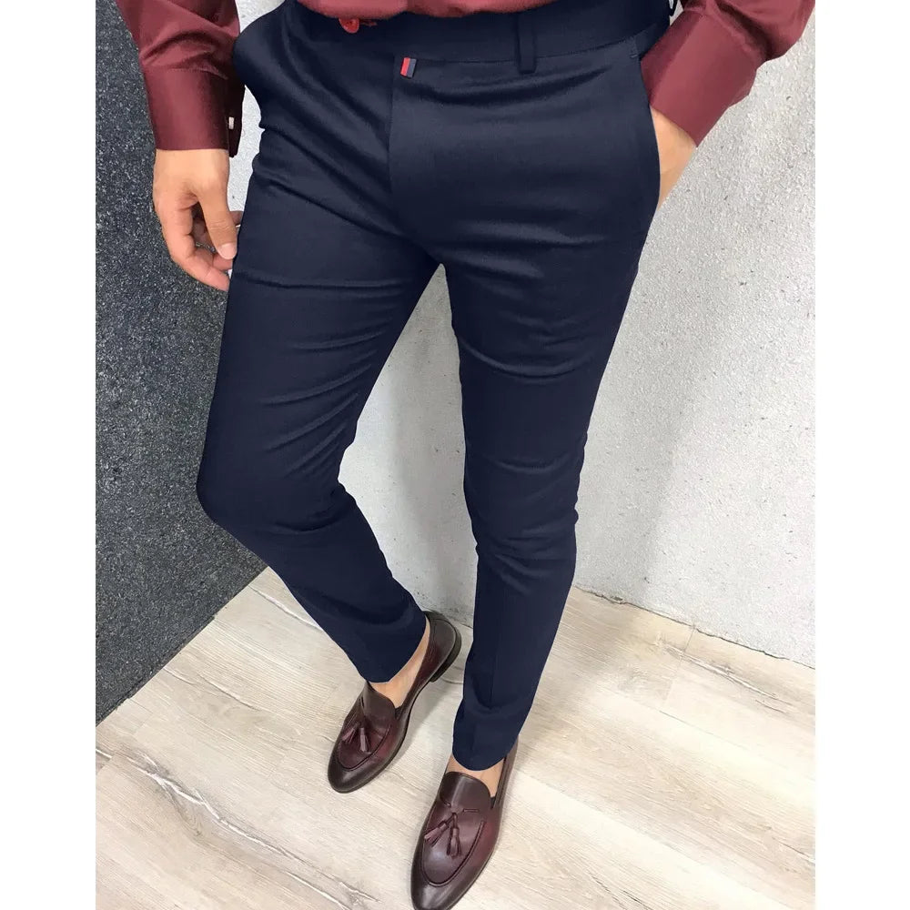 2025 Men's Fashion Casual Trousers Daily Business Formal Pants High Waist Slim Solid Versatile Small Feet Pants Male Four Season