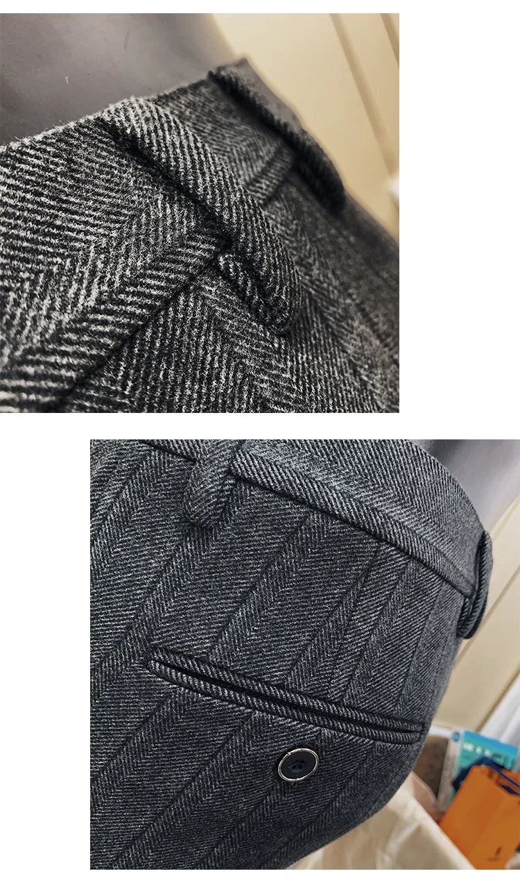 Autumn Winter Thickened Woolen Suit Pant High Quality Men Business Slim Striped Trousers Formal Wear Office Social Dress Pants