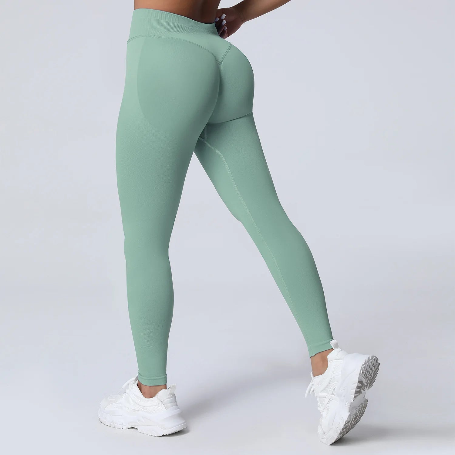 VEQKING Dames Yoga Legging - Scrunch Butt Naadloos - Hoge Taille Sportlegging Palm Green