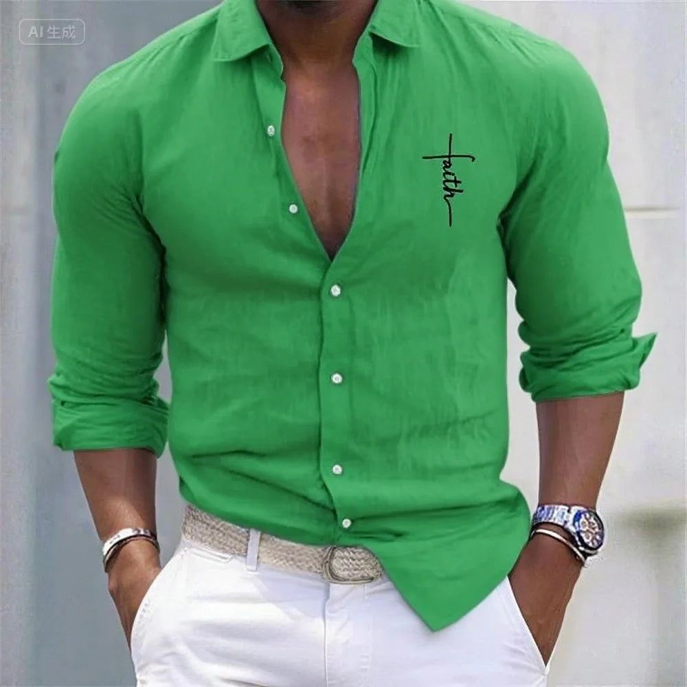 Men's Linen Shirt Casual Shirt Vacation Hawaiian Long Sleeve Lapel Spring and Autumn Clothing Apparel Button Shirt XS-6XL DVC565