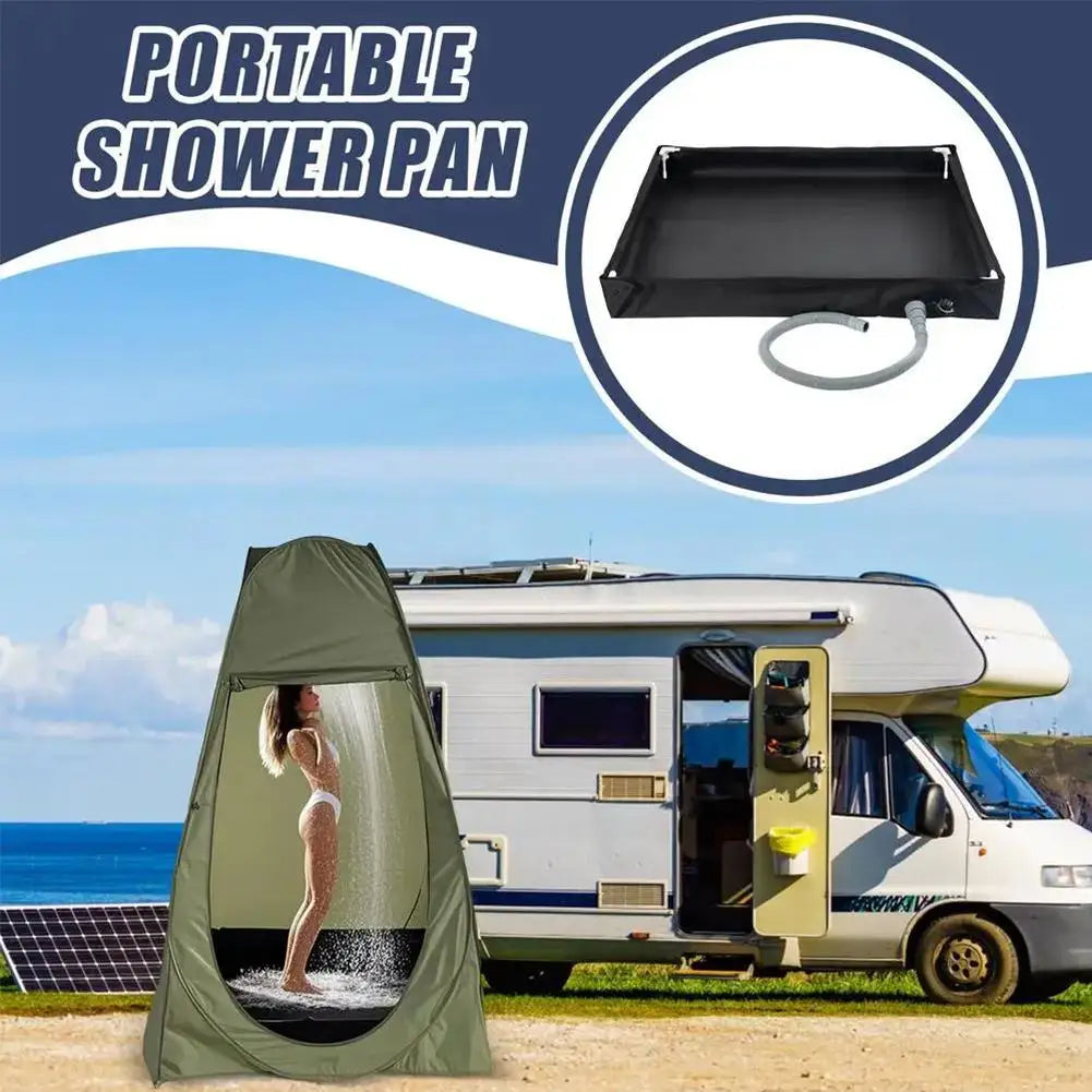 Portable Shower Pan with Drain Hose Foldable Shower Base Outdoor Tent Shower Tray for RV Outdoor Camping Shower Beach Pet Bath