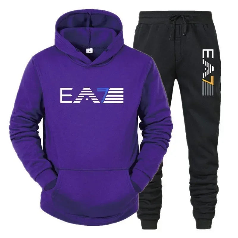 Men's sportswear set, fashionable and casual autumn and winter men's sweatshirt + long pants two-piece set, brand-new outdoor ba 5