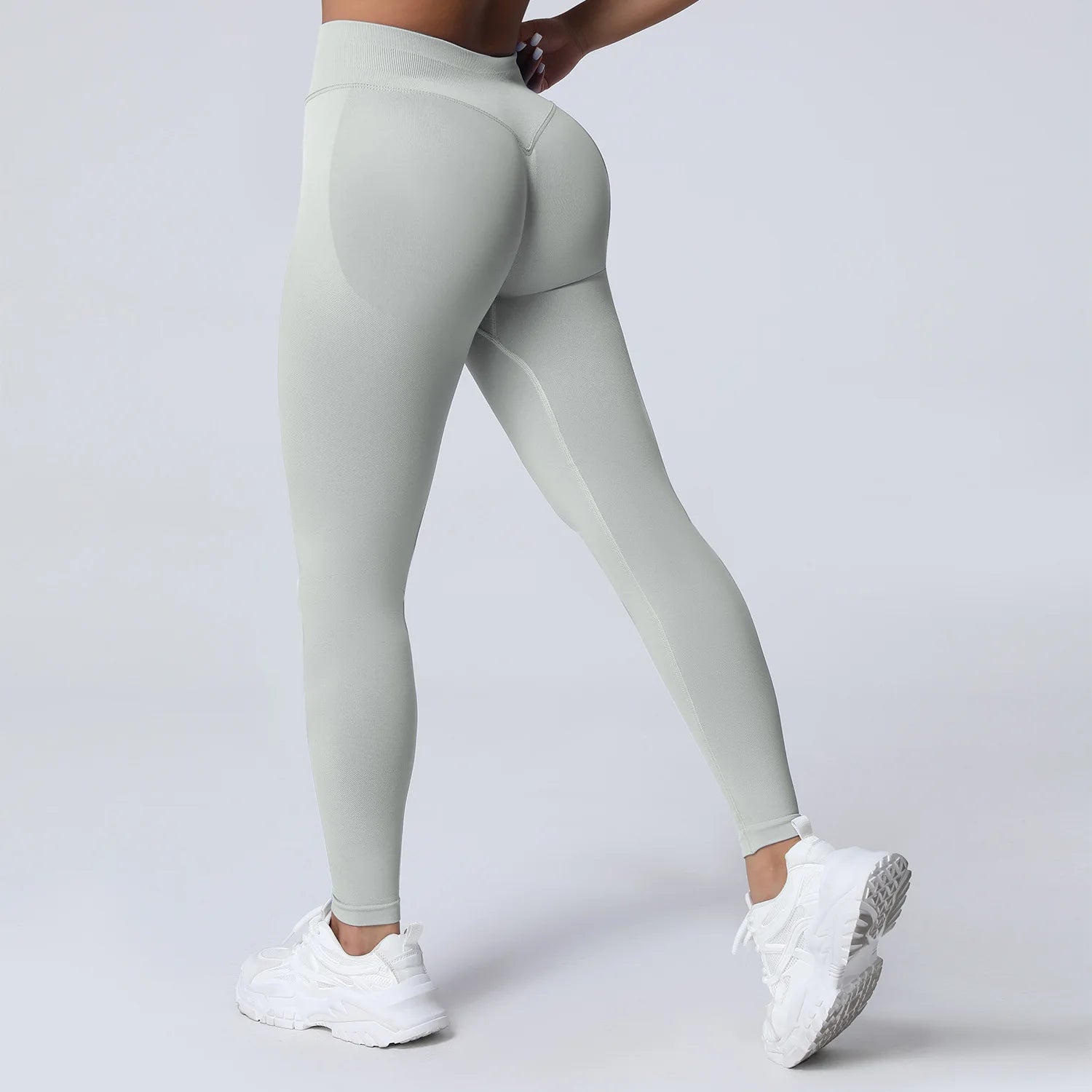 VEQKING Dames Yoga Legging - Scrunch Butt Naadloos - Hoge Taille Sportlegging Feather Beige