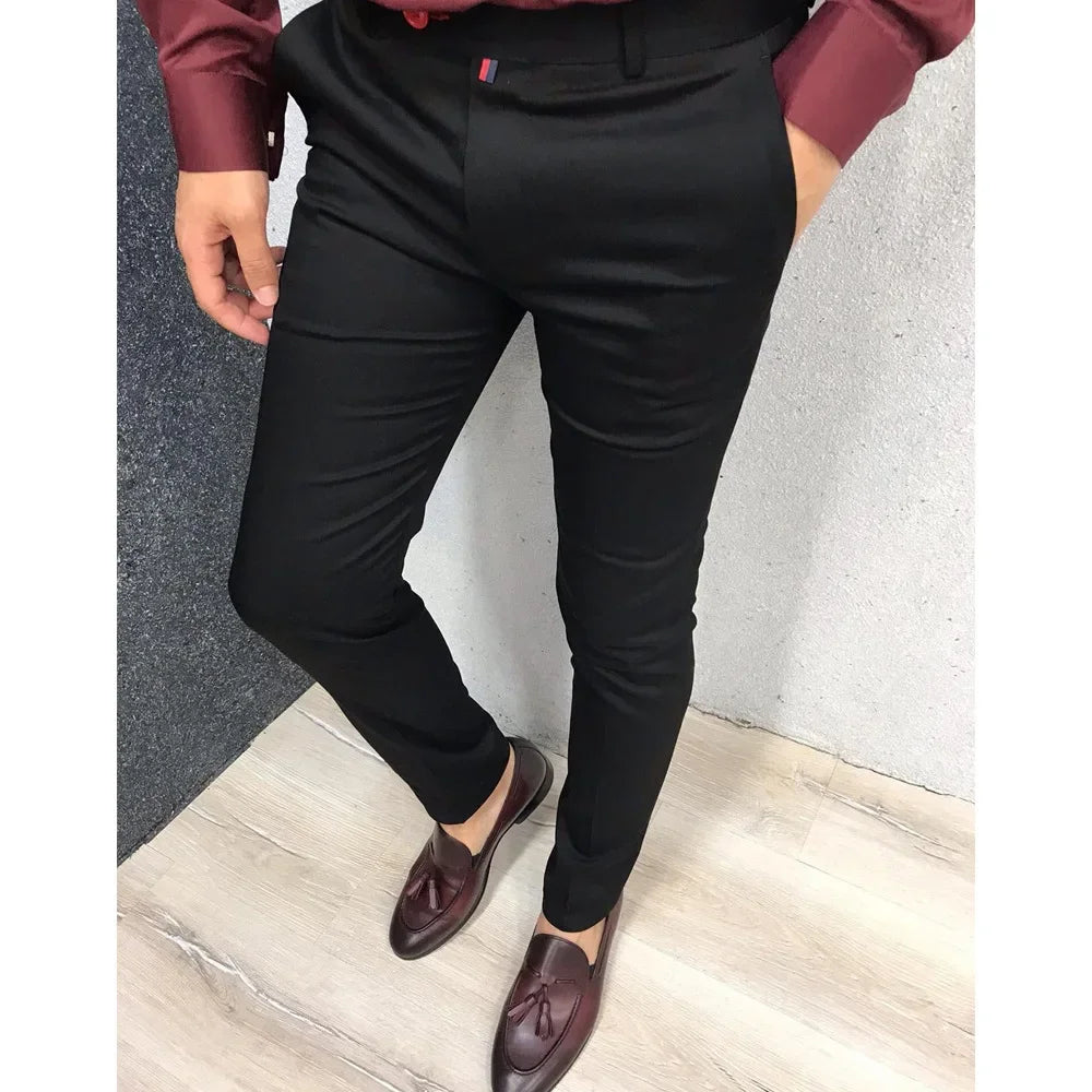 2025 Men's Fashion Casual Trousers Daily Business Formal Pants High Waist Slim Solid Versatile Small Feet Pants Male Four Season