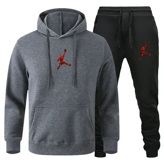 Men's Fashionable Long-sleeved Sportswear + Casual Pants 2-piece Set, Autumn and Winter Men's Casual Jogging Fitness Sportswear Picture color-23