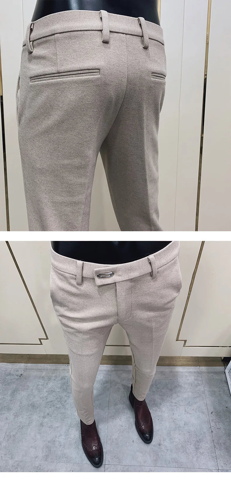 Autumn Winter Thickened Woolen Suit Pants Men Casual Slim Fit Straight Trousers Formal Business Woolen Social Office Warm Pants