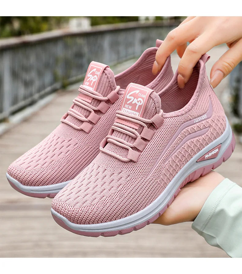 Autumn Women Casual Shoes Breathable Walking Mesh Lace Up Flat Shoes Sneakers Women Tenis Feminino Pink Zapatillas De Mujer
