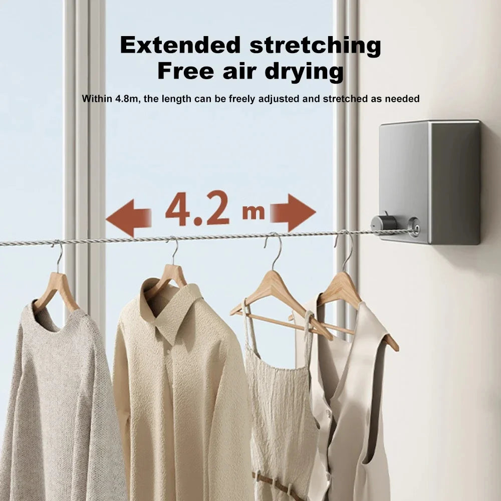 Retractable Clothesline Clothes Line, Metal Adjustable Drying Rope Wire Dryer with ABS Case+Aluminum, Self Adhesive Wall Mount