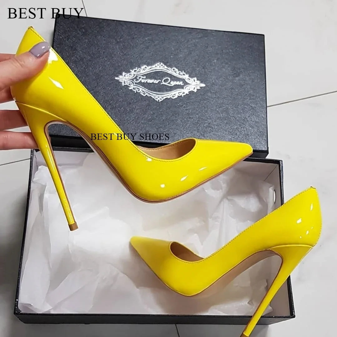 Sexy Style Burgundy Patent Leather Shallow Pumps Stilettos High Heel Women Shoes Slip-On Pointed Toe 2024 Zapatos Para Mujere high heel 12cm 6