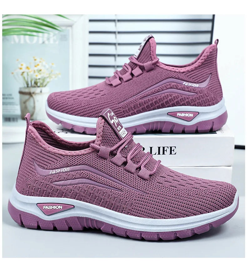 Autumn Women Casual Shoes Breathable Walking Mesh Lace Up Flat Shoes Sneakers Women Tenis Feminino Pink Zapatillas De Mujer