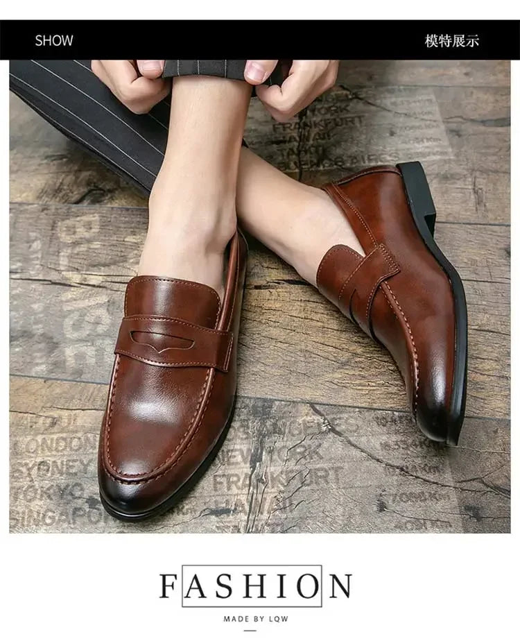 Luckman mens dress shoes PU leather fashion men business dress loafers pointy shoes