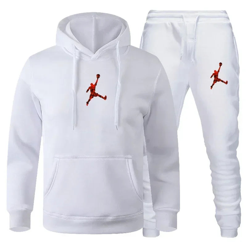 Men's Fashionable Long-sleeved Sportswear + Casual Pants 2-piece Set, Autumn and Winter Men's Casual Jogging Fitness Sportswear