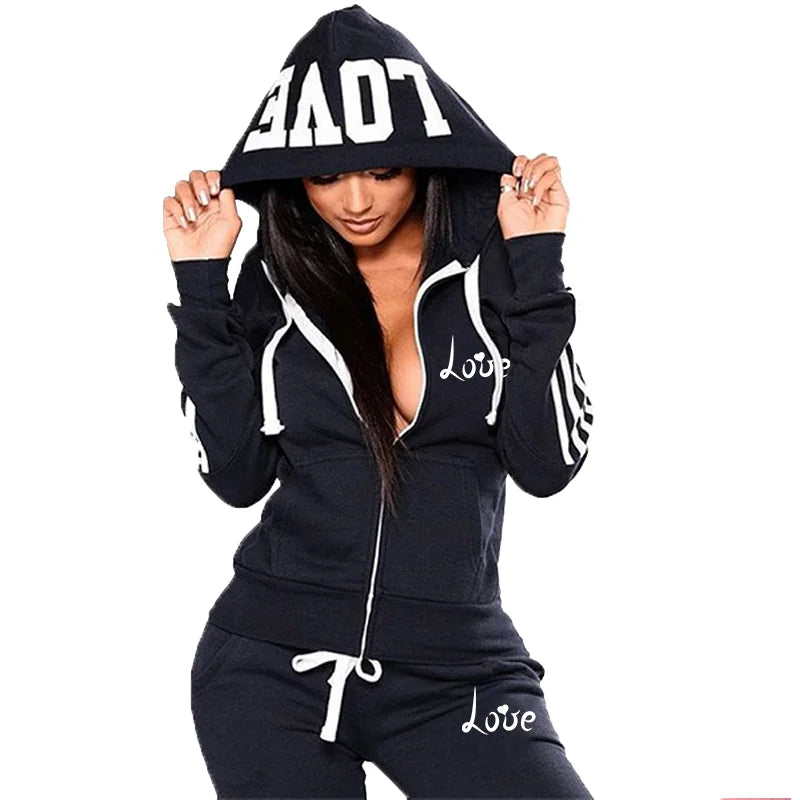 Fashion Women LOVE Letter Print Track Suits Sports Wear Jogging Suits Hoodies+Sweatpants Sweat Suits