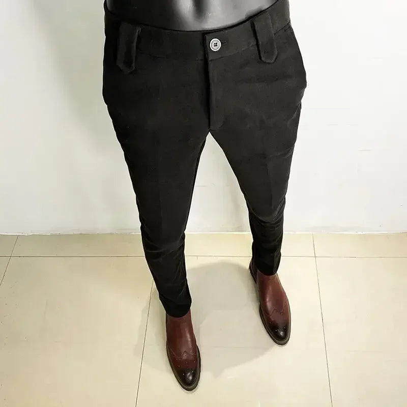 Autumn Winter Thickened Woolen Suit Pant High Quality Men Business Slim Striped Trousers Formal Wear Office Social Dress Pants 918 Black Thick CHINA