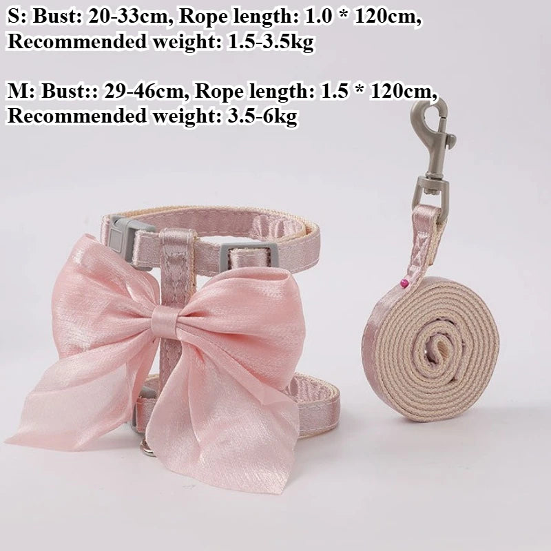 Cute Bowknot Cat Harness and Leash Adjustable Pet Harness with Traction Rope for Cat Kitten Puppy Rabbit Ferret